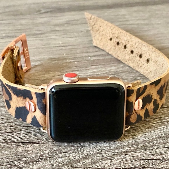 Leopard Print Leather Rose Gold Jewelry Apple Watch Series 7 Band Women Bracelet main image 5